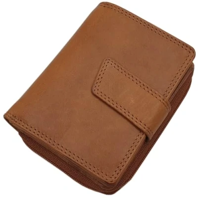 Abbildung von Kleine Echt Rindleder Damen Geldbörse/Geldbeutel/Portemonnaie/Geldtasche in Hochformat mit Schmetterling Motiv oder ohne RFID &amp; NFC Schutz (Ohne Motiv/Cognac)