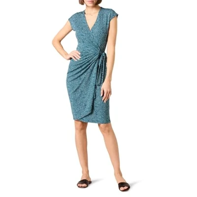 Abbildung von Amazon Essentials Damen Klassisches Wickelkleid mit Flügelärmeln (erhältlich in Übergröße), Blau Gänseblümchen, XXL