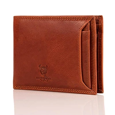 Abbildung von MATADOR Echt Leder Kredit Kartenetui Herren Damen TüV Geprüfter RFID &amp; NFC Schutz Karten Portemonnaie Scheintasche Vintage Braun Fahrzeugschein Etui inkl. Geschenkbox