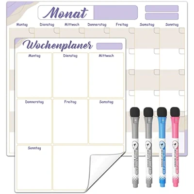 Abbildung von CUHIOY Kalender Monatsplaner Wochenplan Whiteboard Selbstklebend für Kühlschrank oder Wand jede glatte Oberfläche, Mit Nanotechnologie, Abwischbar 2025 Familienplan Organisation