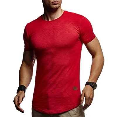Abbildung von Leif Nelson T Shirt Herren Sommer Rundhals Ausschnitt (Rot, Größe XXL), Regular Fit 100% Baumwolle, Basic Männer Kurzarm