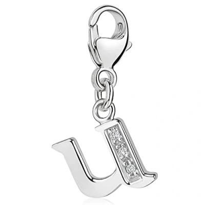 Abbildung von Materia Buchstabe U Anhänger Silber 925 mit 3 Zirkonia Alphabet Charms C71