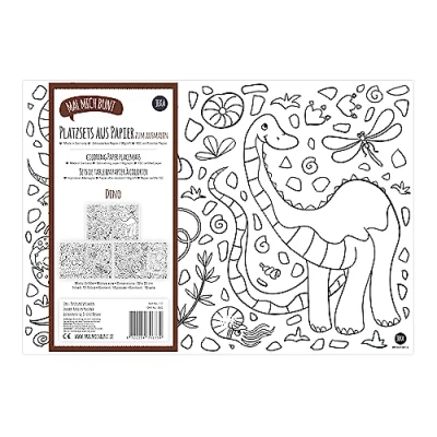 Abbildung von 12 Platzsets Kinder zum Ausmalen, Papier Tischset für Kinder: Motiv Dino, Ausmalbilder Dinosaurier, Mal Mich Bunt