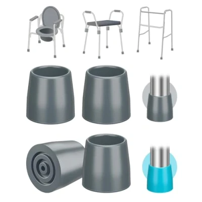 Abbildung von supregear Stock Tipps (4er Pack), 25 mm Hochleistungs Gummi Ersatzspitzen für Rollatoren, Kommoden, Duschstühle, Stöcke, Gehstöcke Rutschfeste Kappen, Grau
