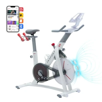 Abbildung von JASPORT Smart Indoor Speedbike S3 leise Heimtrainer Magnetbremssystem und kraftvoller Riemen App mit Video on Demand Trainingskursen Kinomap &amp; Zwift kompatibel inkl. Pulsgurt
