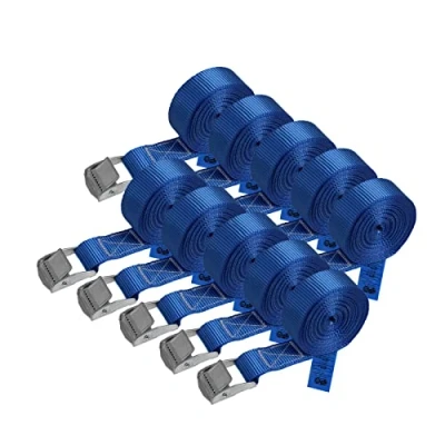 Abbildung von Zurrgurt Spanngurt Befestigungsgurt Klemmverschluss belastbar bis 250 kg DIN EN 12195 2 Befestigungsriemen blau verschiedene Längen Stückzahlen, 10er Pack 2.5 cm x 4 m