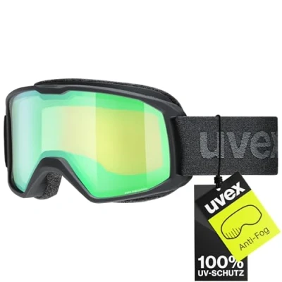Abbildung von uvex elemnt FM Skibrille für Damen und Herren vergrößertes, beschlagfreies Sichtfeld zugfreie Rahmenbelüftung black matt/green LGL one size
