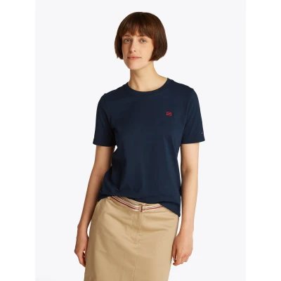 Abbildung von Tommy Hilfiger Contrast FLAG TEE Tshirt basic, Damen, Größe: Small, Dark night navy