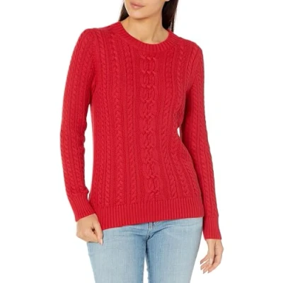 Abbildung von Amazon Essentials Damen Fisherman Cable Langarm Pullover mit Rundhalsausschnitt (in Übergröße erhältlich), Rot, XS