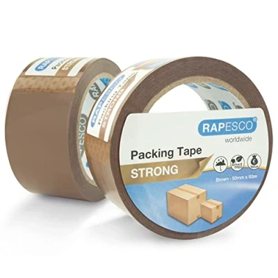 Abbildung von Rapesco 1696 Starkes Klebeband 50 mm x 60 m, Braun, 2 Stück