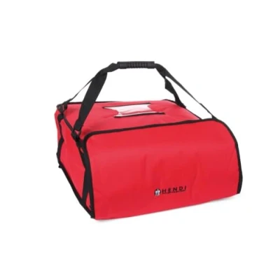 Abbildung von HENDI Pizza Transporttaschen, mit transparenter Tasche für Rechnungen, Service Taschen, 4 Kartons von 45x45 cm, 470x470x(H) 210mm, Rot