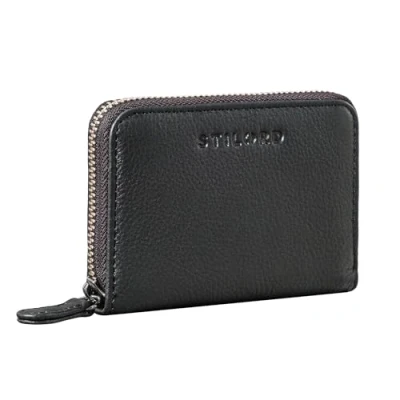 Abbildung von STILORD &#039;Dirk&#039; Echt Leder Kartenetui Klein mit Münzfach Portemonnaie Card Wallet Brieftasche RFID Schutz Vintage Mini Geldbörse Retro Geldbeutel Damen und Herren, Farbe:schwarz