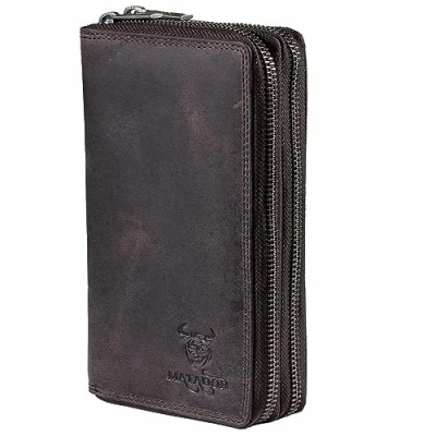 Abbildung von MATADOR Madrid Geldbeutel Damen Leder mit edler Geschenk Box Geldbörse Groß RFID Schutz Portemonnaie Doppelter Reißverschluss Brieftasche Dunkel Braun