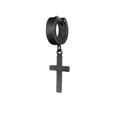 Abbildung von Kuzzoi Herren Ohrring Creole mit Kreuz aus 925 Sterling Silber oxidiert Single Scharnier (13mm) rund für Männer 1 Stück hochwertiger Ohrhänger