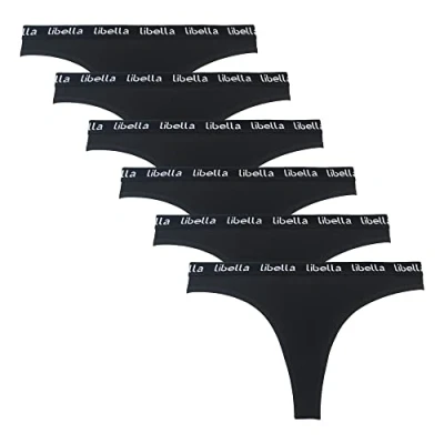 Abbildung von Libella Baumwolle Tanga Damen,6er Pack Damen String Set, Sexy Dessous Schwarz Thongs 3207BL L