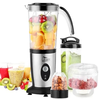 Abbildung von Uten Standmixer Mixer Smoothie Maker Multifunktion Entsafte Fleisch Zerkleinerer Ice Crusher Elektrisch edelstahl Küche mit Flasche 5 in 1 (220W，22000U/Min)