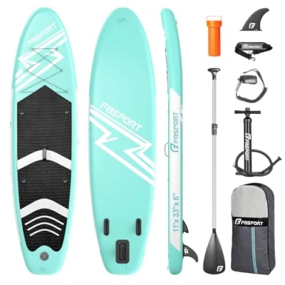 Abbildung von FBSPORT Aufblasbares SUP Board, Stand Up Paddling Aufblasbare Paddle Board für 15CM Dick, Surfbrett Kit mit Verstellbares Aluminium Paddel+Pumpe(Green)