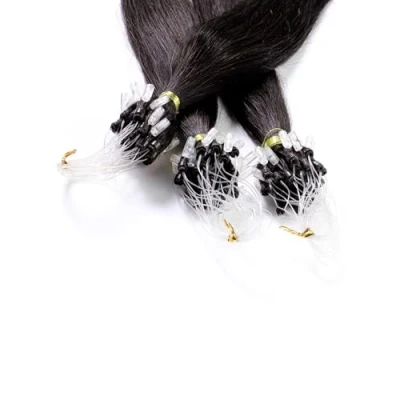 Abbildung von hair2heart Microring Extensions Echthaar glatt 5/0 Mittelbraun 25 Strähnen 0.5g 50cm, für dauerhafte Haarverlängerung