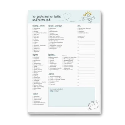 Abbildung von #detailverliebt Reise Packliste Block Ich packe meinen Koffer und nehme mit I dv_327 DIN A4 50 Blatt Checkliste Notizzettel zum Abhaken Abreißen