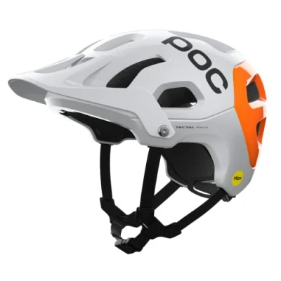 Abbildung von POC Tectal Race MIPS NFC Leichter Fahrradhelm mit erweiterten Schutzzonen, Anpassungssystem und optimale Belüftung, Hydrogen White/Fluorescent Orange AVIP