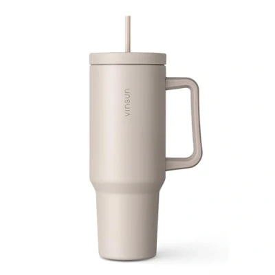 Abbildung von Vinsun Thermobecher 1200ml mit Strohhalm und Henkel Tumbler Mug 40oz Edelstahl, doppelwandig isoliert Heiß &amp; Kaltgetränke Kaffee Becher für Reisen, Auto, Uni