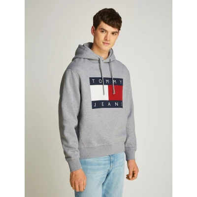 Abbildung von Tommy Jeans Melange FLAG Hoodie Sweatshirt, Herren, Größe: 46, Grey