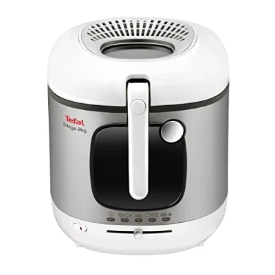 Abbildung von Tefal FR4800 Mega 2 kg Elektrische Fritteuse 3,3 L Öl Kapazität Anti Geruchs Filter spülmaschinenfeste Teile Sichtfenster einstellbares Thermostat Weiß/Edelstahl