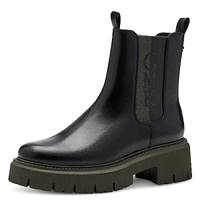 Abbildung von MARCO TOZZI by Guido Maria Kretschmer Damen Chelsea Boots aus Kunstleder Plateau, Schwarz (Black/Khaki), 37