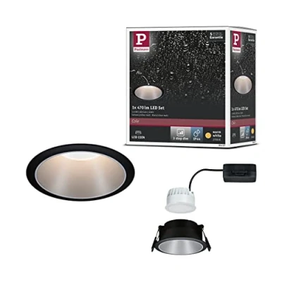 Abbildung von Paulmann 93407 LED Einbauleuchte Cole rund incl 1x6W dimmbar Einbaustrahler Schwarz, Silber Einbaulampe Kunststoff, Alu Zink Deckenspot 2700K