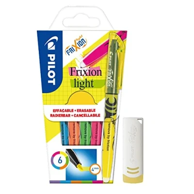 Abbildung von Pilot 4136S6 Textmarker FriXion Light, 6 Stück, pink/gelb/grün/blau/violett/orange mit Radierer
