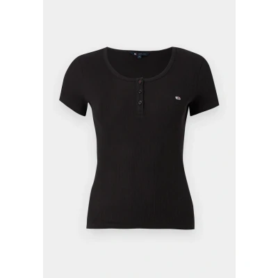 Abbildung von Tommy Jeans SLIM Button C NECK Tshirt basic, Damen, Größe: 40, Black