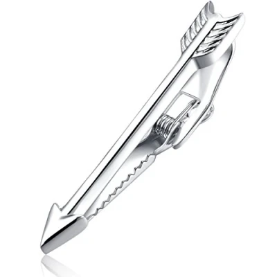 Abbildung von HONEY BEAR 4.7cm Herren Krawattennadel Krawattenklammer für schmal Krawatten Silber Federpfeil aus Edelstahl,MEHRWEG