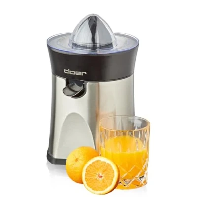 Abbildung von Cloer 6815 Zitruspresse und Orangenpresse, 2 in 1 Saftpresse, elektrisch, kleiner großer Presskegel, Tropf Stopp, automatische Abschaltung, rutschfest, spülmaschinenfest, 100 W, Edelstahl