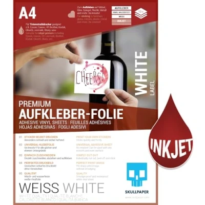 Abbildung von SKULLPAPER® Klebefolie Vinylfolie zum aufkleben und selbst gestalten für Inkjet Tintenstrahldrucker (Weiss)