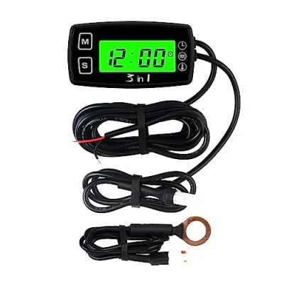 Abbildung von Runleader Digital LCD Motortemperaturanzeige Voltmeter, programmierbare Warnmeldung, Uhranzeige, Auswahl des Hintergrundbeleuchtungsmodus für Generator Motorrad Dirtbike ATV Außenborder Motor