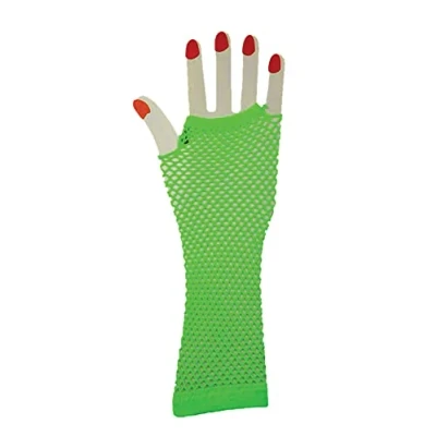 Abbildung von The Glowhouse 80er Jahre Neon Fischnetz Handschuhe Kurz und Lang Lebendige Farben, Langes Grün, Einheitsgröße