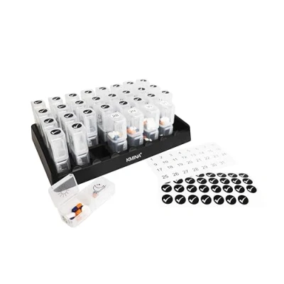 Abbildung von KMINA Tablettenbox Monat 31 Tage 2 Fächer, Medikamentenbox Tablettenspender 1 Monat, Medikamentendosierer Groß, Pillenbox Tag, Fächer