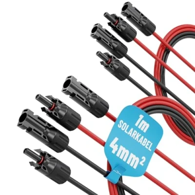 Abbildung von ABSINA 4x 1 Meter Solarkabel 4mm2 H1Z2Z2 K schwarz &amp; rot PV Kabel UV beständig Solarleitung 4mm2, Leitung, Photovoltaik Montage Zubehör, Solar 4qmm