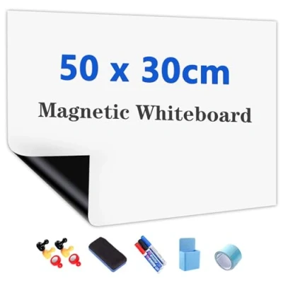 Abbildung von JOMUSAGA Whiteboard Folie, 50 x 30 cm, magnetisch selbstklebende Weißwandtafel Sticker DIY, inklusive Marker, Schwamm und Magnete, für Schule, Büro Zuhause