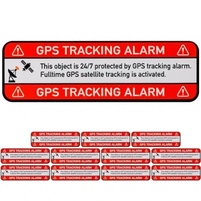 Abbildung von Aufkleber Set &quot;GPS TRACKING ALARM!&quot;, 12 Stück, 67 x 21 mm, selbstklebende Folie, außenklebend, Warnhinweis Sticker Innen und Außenbereich, Diebstahl Schutz Klebesticker, Hinweissticker alarmgesichert