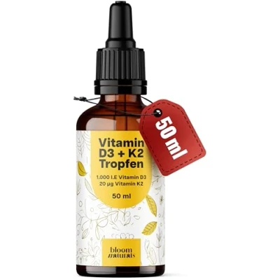Abbildung von Vitamin D3 K2 Tropfen hochdosiert 50 ml 1.000 IE + 20 µg K2, D produziert in Deutschland