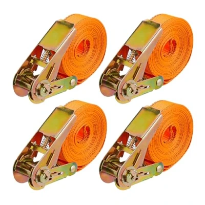 Abbildung von Relaxdays Spanngurte mit Ratsche, 4er Set, 6 m, 500 kg, Ladungssicherung Auto, Anhänger, reißfeste Zurrgurte, orange