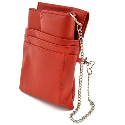 Abbildung von nean Kellner Geldbörse, Kellnerbörse, Geldbeutel, Damen Herren Portemonnaie mit Holster, Steck Tasche und Kette großem Münzfach (Rot)