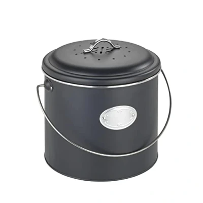 Abbildung von WENKO Komposteimer Mod. Nero 6 L, aus Metall, Deckel mit Silikonring, 3 Aktivkohlefiltern zur Neutralisierung von Gerüchen, Beschriftungsschild, Maße (B/T x H): Ø 22,5 cm, Schwarz