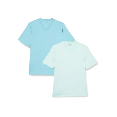 Abbildung von Amazon Essentials Herren Kurzärmelige T Shirts mit V Ausschnitt, 2er Pack, Aquablau/Hellblau, M