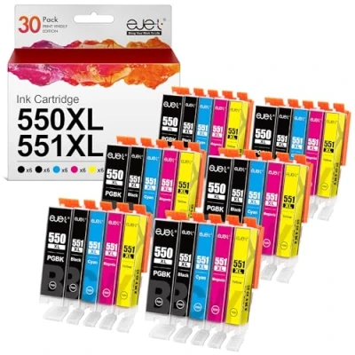 Abbildung von ejet 550XL 551XL Druckerpatronen Kompatible für Canon PGI 550 CLI 551 XL Patronen mit PIXMA IP7250 IP8750 MX925 MG5650 IX6850 MX725 MG5550 MG6350 MG6450 MX920 (30er Pack)