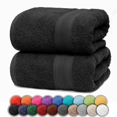 Abbildung von NatureMark 2er Pack DUSCHTÜCHER Premium Qualität 70x140cm DUSCHTUCH Dusch Handtuch Doppelpack Farbe: Schwarz