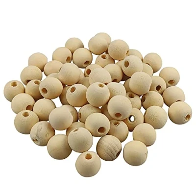 Abbildung von Netuno 60 Stück Holzperlen 18 mm mit Loch Holzkugeln Bastelperlen natürlich rund für DIY Handwerk Schmuck Makramee zum Basteln Auffädeln