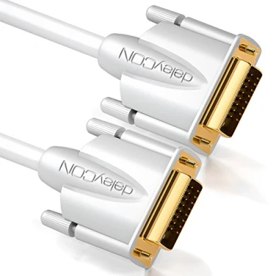 Abbildung von deleyCON 1m DVI Kabel Dual Link 24+1 HDTV Auflösungen bis 2560x1080 FULL HD 1080p 3D Ready D vergoldete Kontakte Weiß