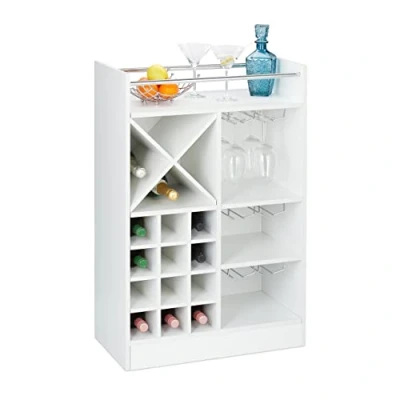 Abbildung von Relaxdays 10028075_49 Weinregal mit Glashalter, 22 Flaschen, freistehend, Wein und Sekt, Hausbar HxBxT: 96 x 63 35 cm, weiß, PB (Particle board)